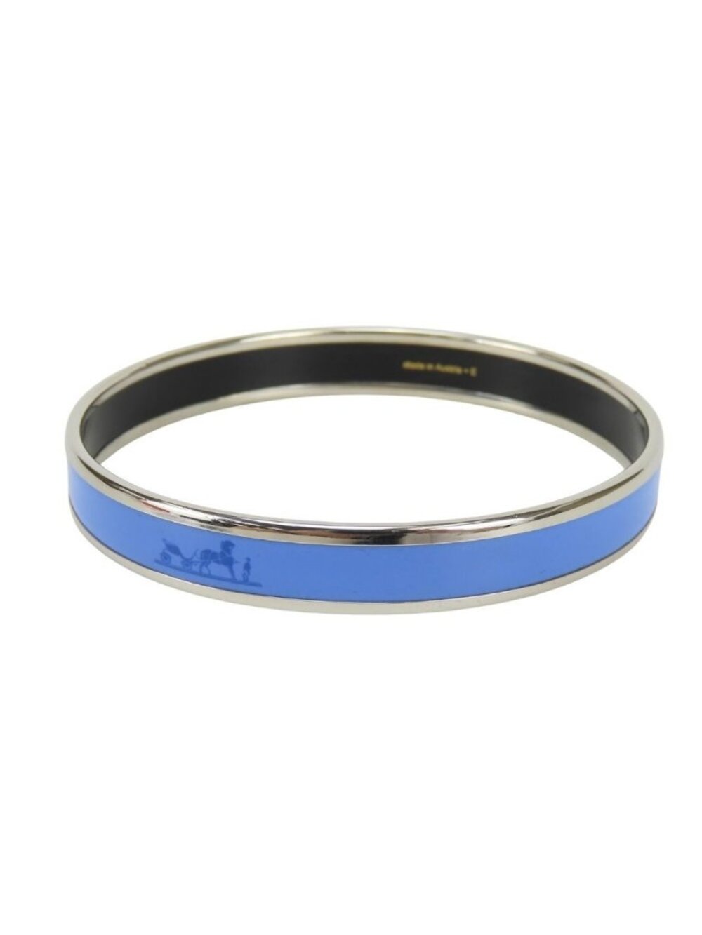 Hermes Bracelet Enamel PM Metal Blue Silver Cloisonne Bangle